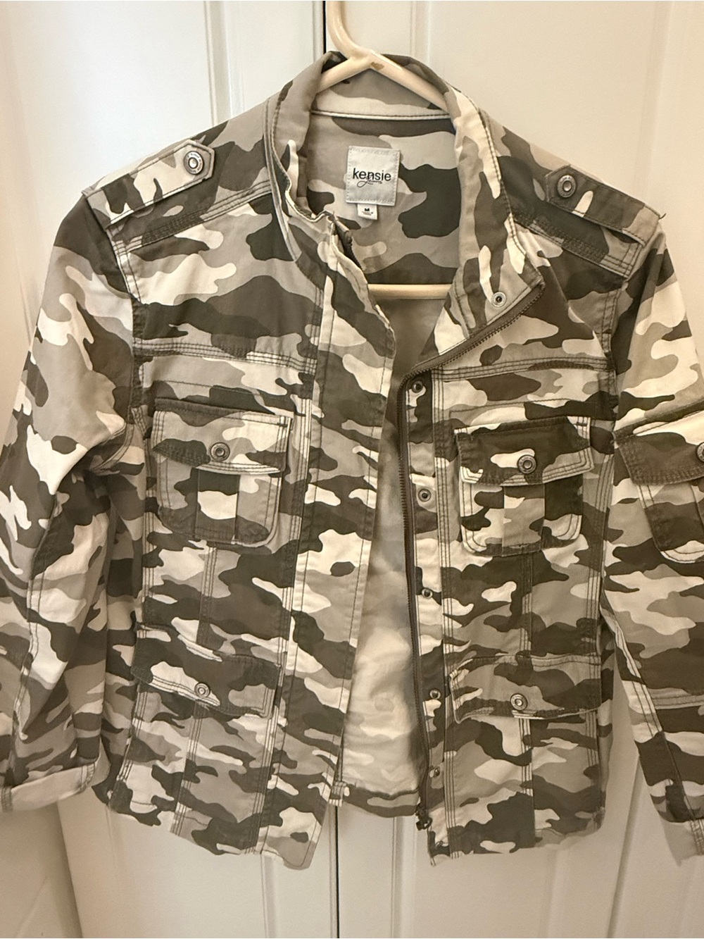Kensie Olive & Beige Camo Utility Jacket